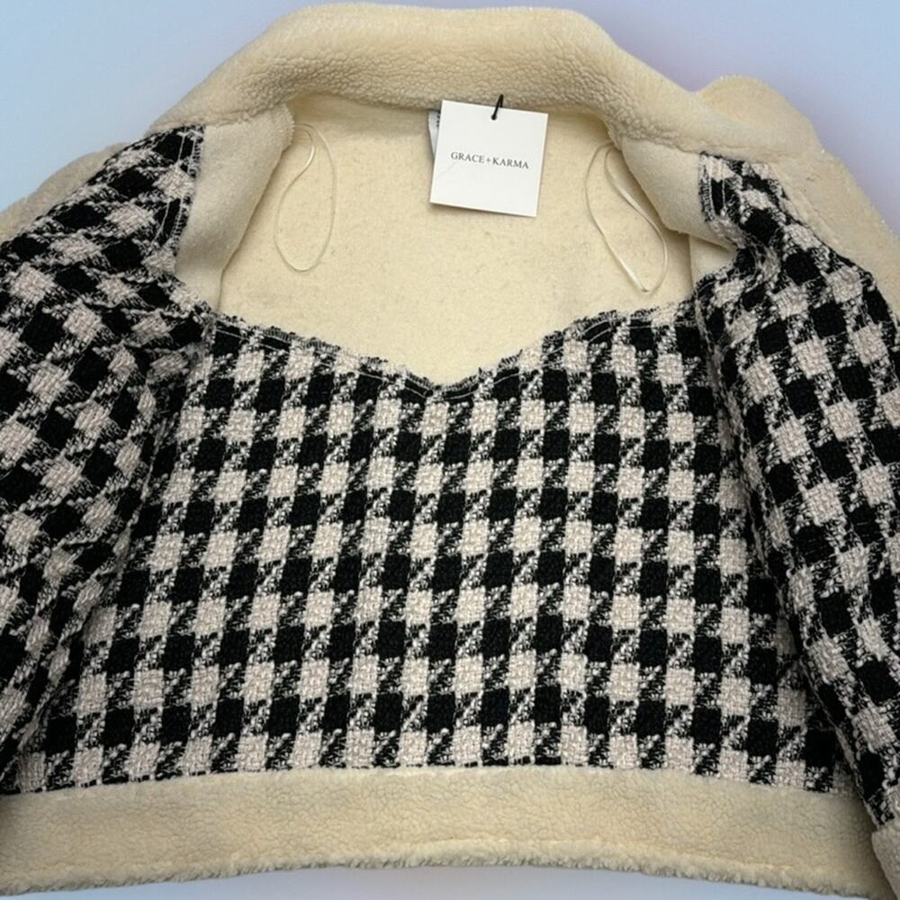 GRACE + KARMA Women’s Large Fleece Black White Houndstooth Shacket - Picture 3 of 4